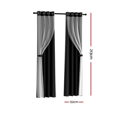Artiss 2X 132x213cm Blockout Sheer Curtains Black