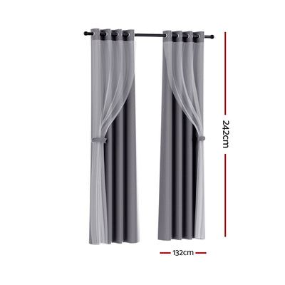 Artiss 2X 132x242cm Blockout Sheer Curtains Charcoal