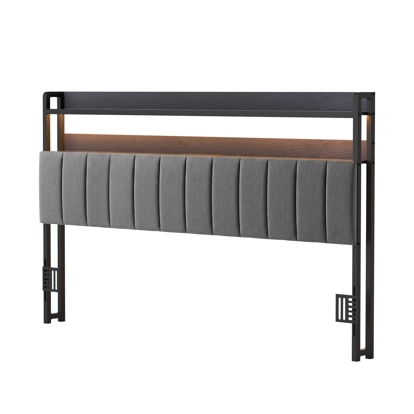Artiss King Headboard Charging Station Storage LED Light Grey Upholstered