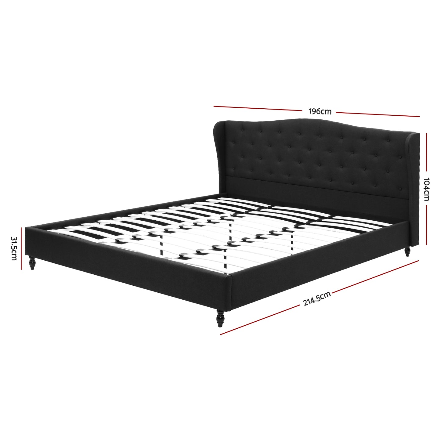 Artiss King Bed Frame Wingback Headboard Charcoal Grey Linen Upholstered Platform Bed Base