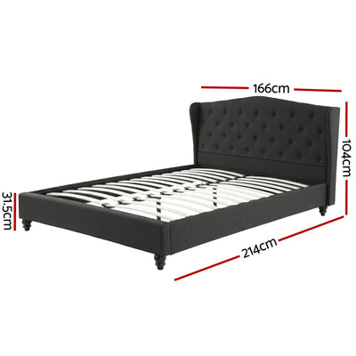 Artiss Queen Bed Frame Wingback Headboard Charcoal Grey Linen Upholstered Platform Bed Base
