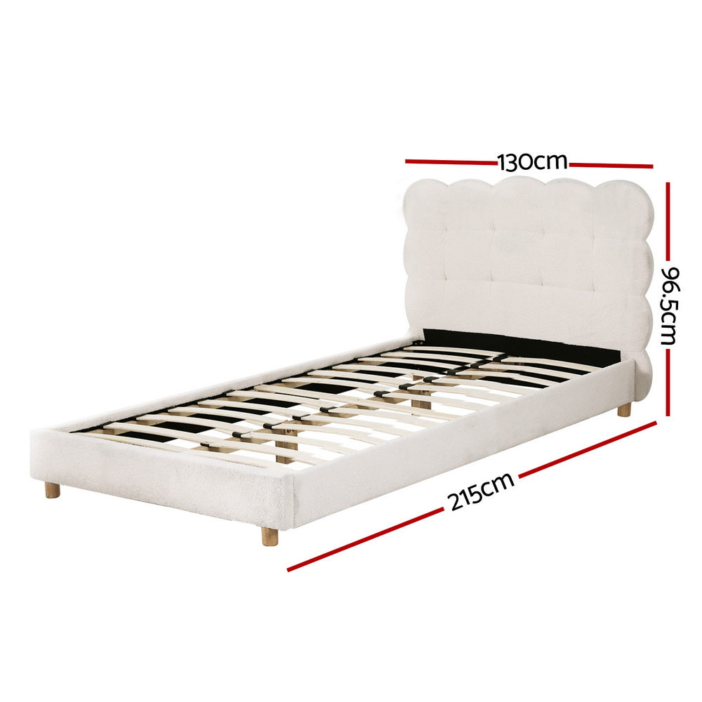Artiss King Single Bed Frame Cloud Headboard Boucle Fabric Mattress Platform Base White