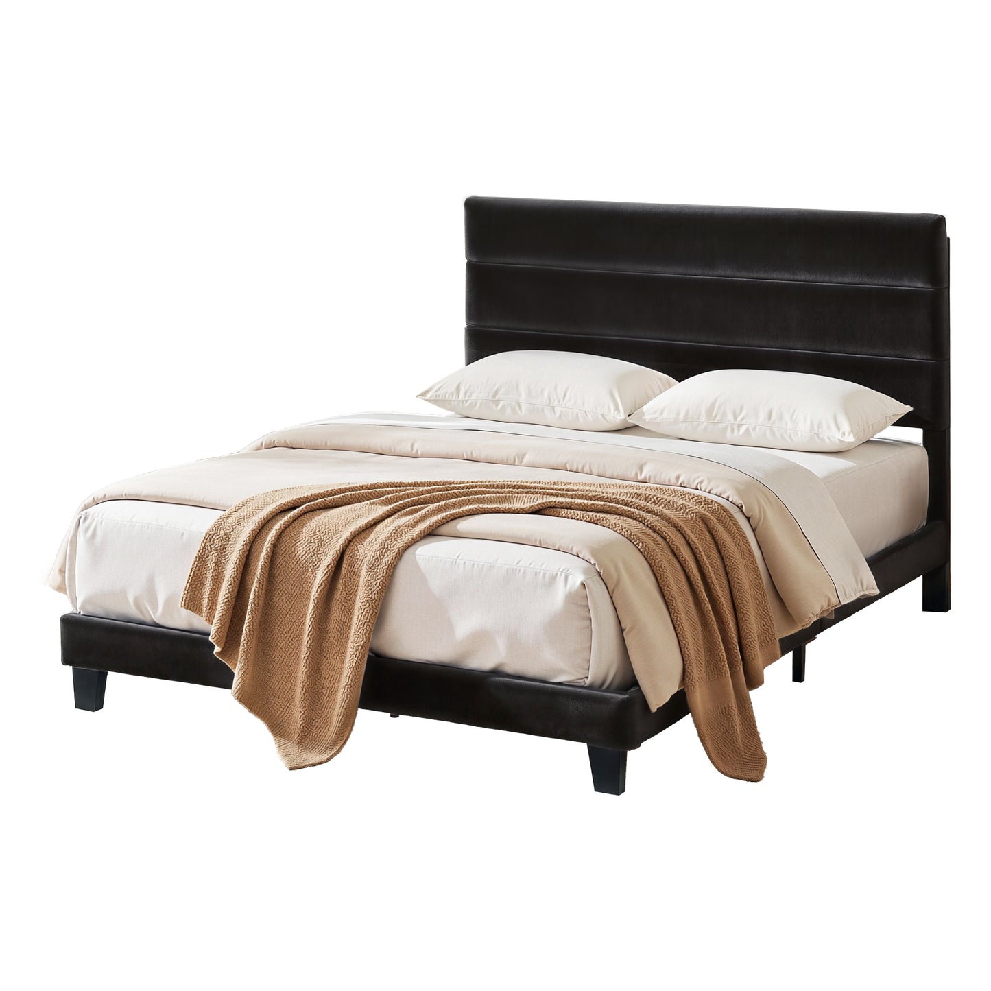 Artiss Double Bed Frame Upholstered Platform Base with Geometric Headboard Black Velvet