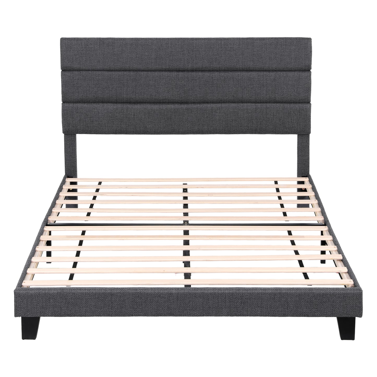 Artiss Double Bed Frame Upholstered Platform Base with Geometric Headboard Charcoal Grey Linen Wood Slats for Modern Bedroom Furniture Home Decor