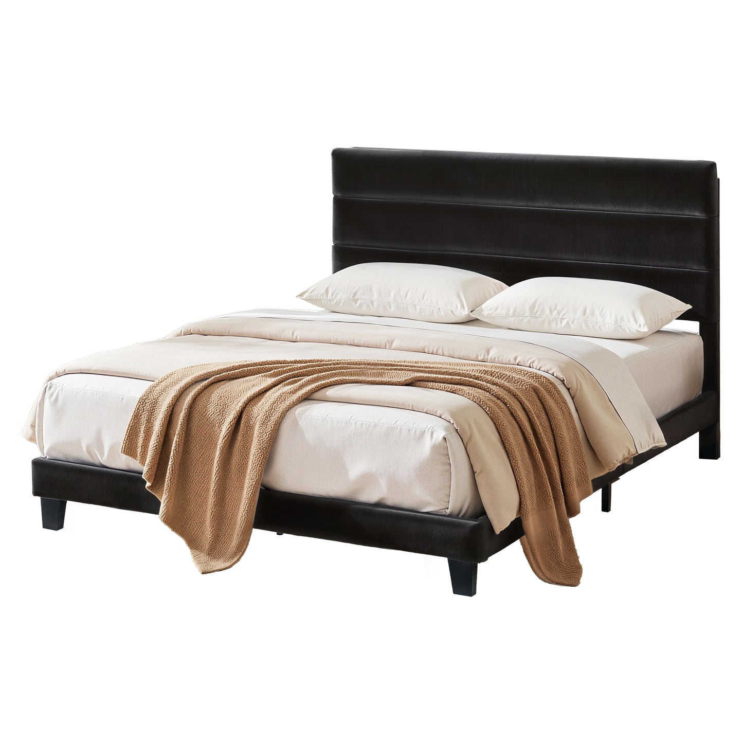 Artiss King Bed Frame Upholstered Platform Base with Geometric Headboard Black Velvet