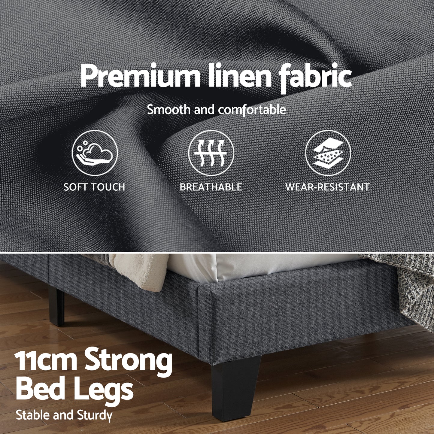 Artiss King Bed Frame Upholstered Platform Base with Geometric Headboard Charcoal Grey Linen Wood Slats for Modern Bedroom Furniture Home Decor