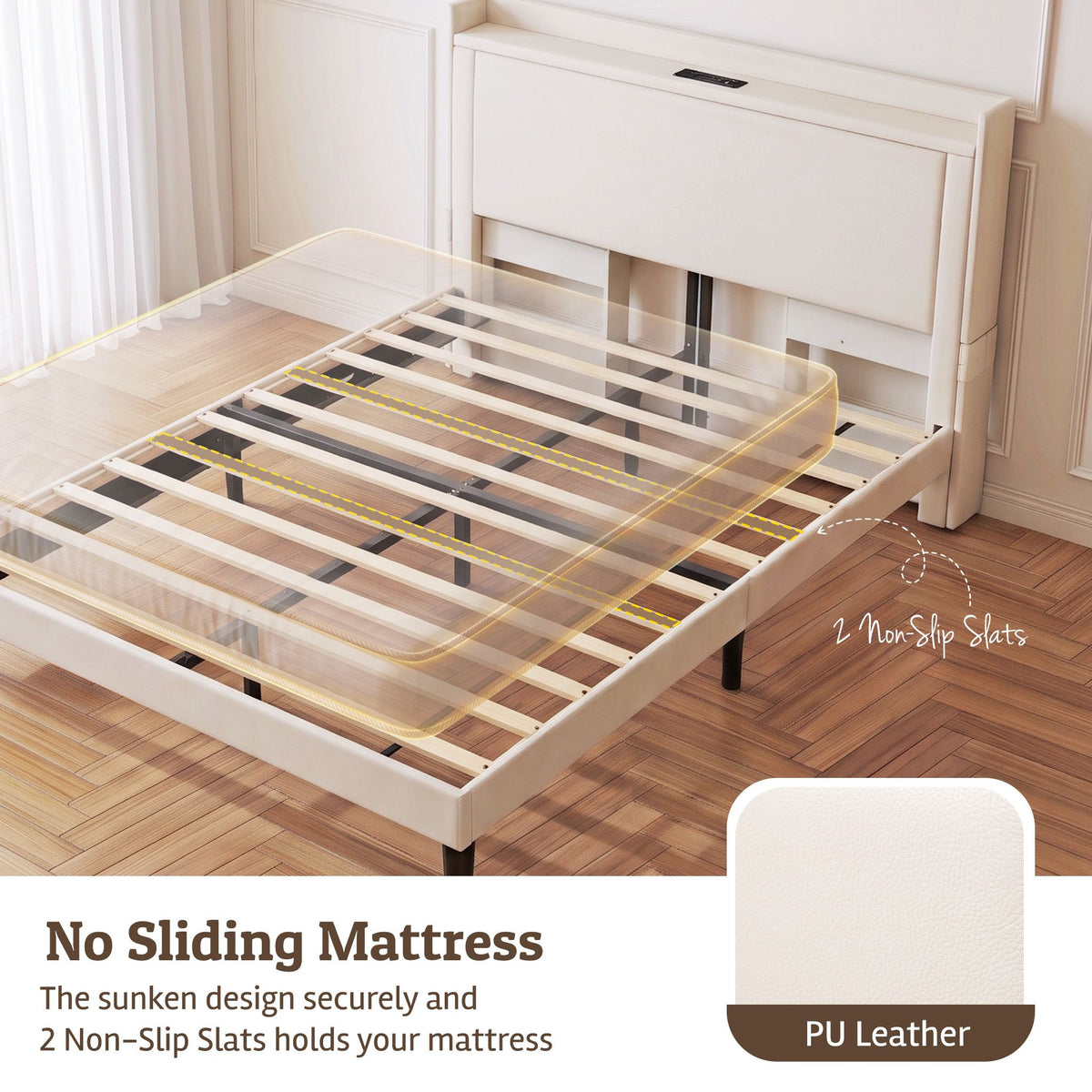 Artiss Double Bed Frame with USB Charging and Side Storage Shelves Beige