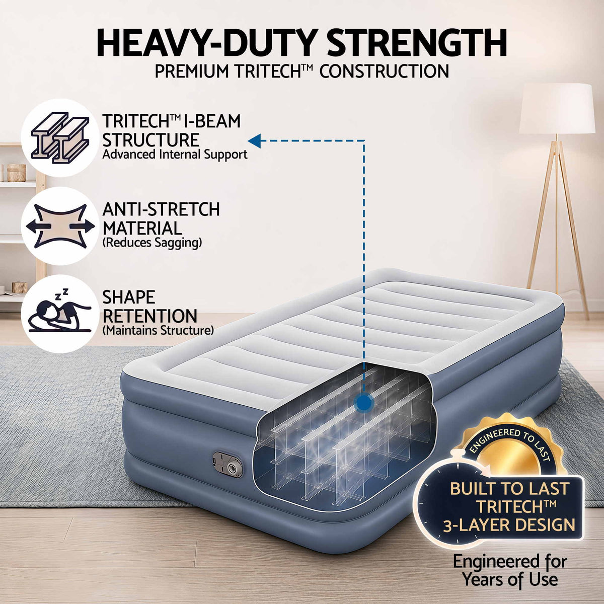 Bestway Single Air Mattress with Built-in Pump Tritech Inflatable Bed 51cm
