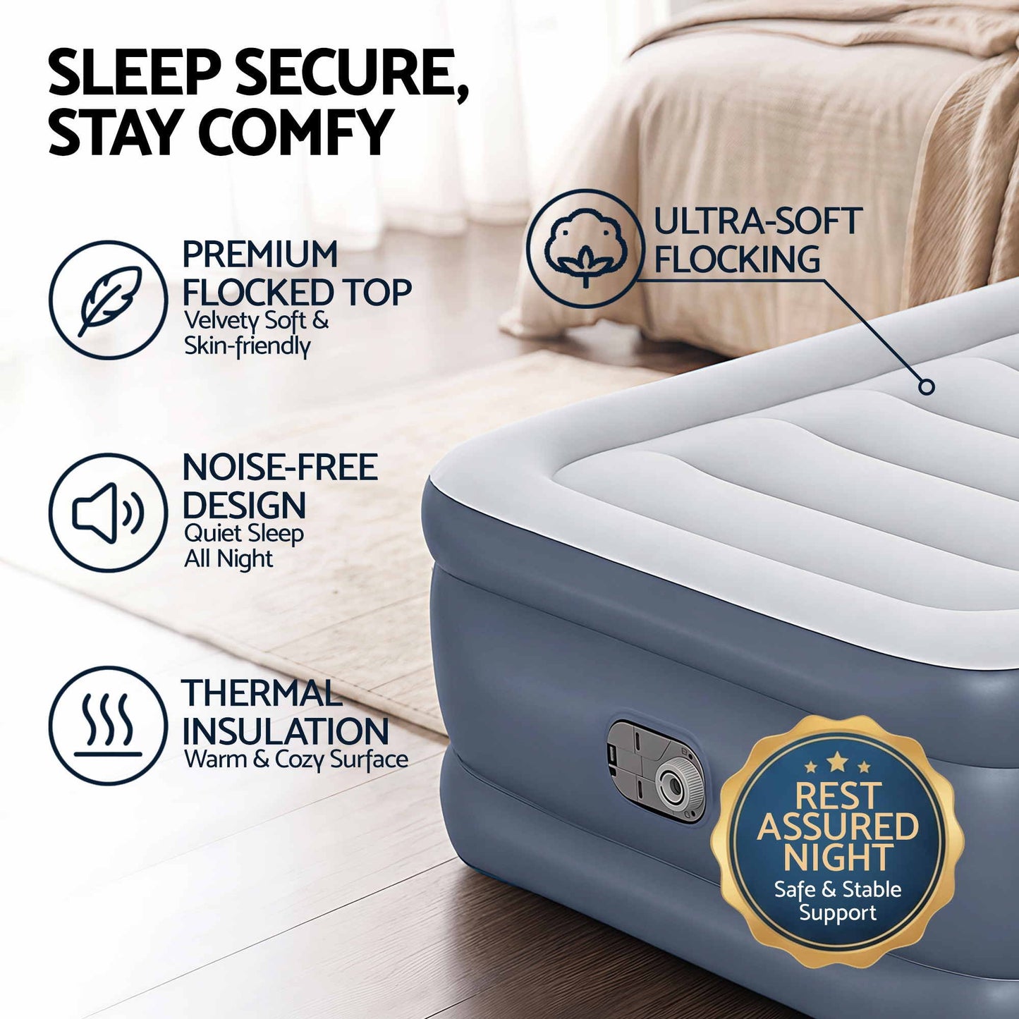 Bestway Single Air Mattress with Built-in Pump Tritech Inflatable Bed 51cm