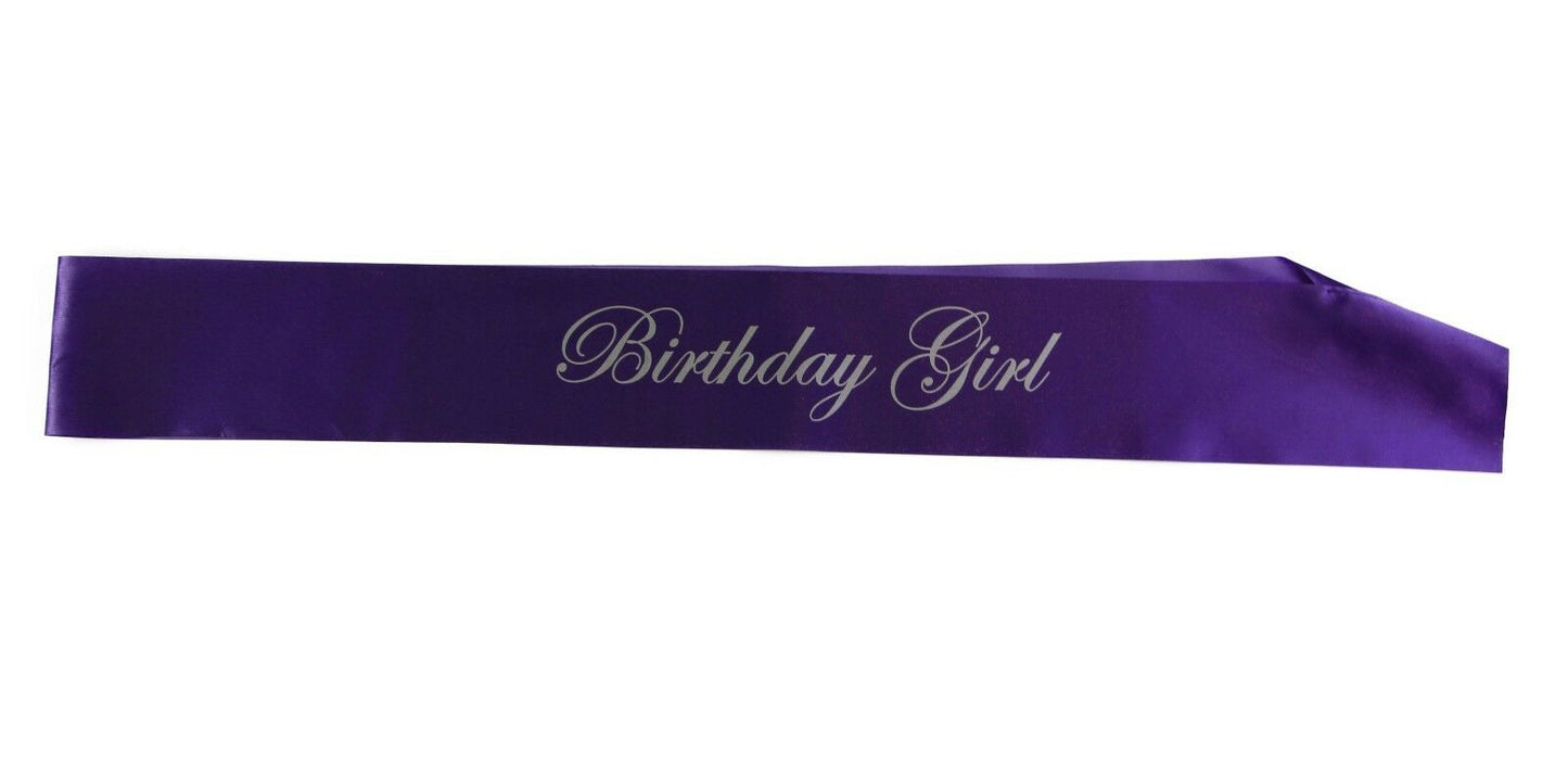 Birthday Girl Sash - Party - Purple/Silver Edwardian Font