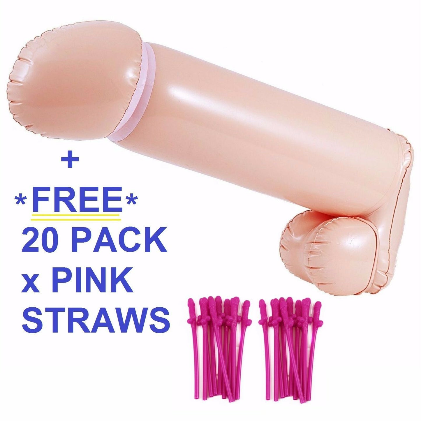 Blow Up Large Inflatable Penis Dick Willy Hens Night Games Fun Party + Straws