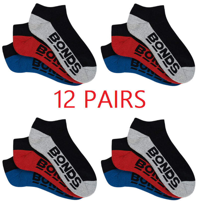 Bonds 12 Pairs Low Cut Mens Socks Sports Running Gym Sock Black White