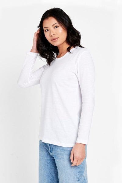 Bonds Womens Long Sleeve Crew Tee Cotton T-Shirt White