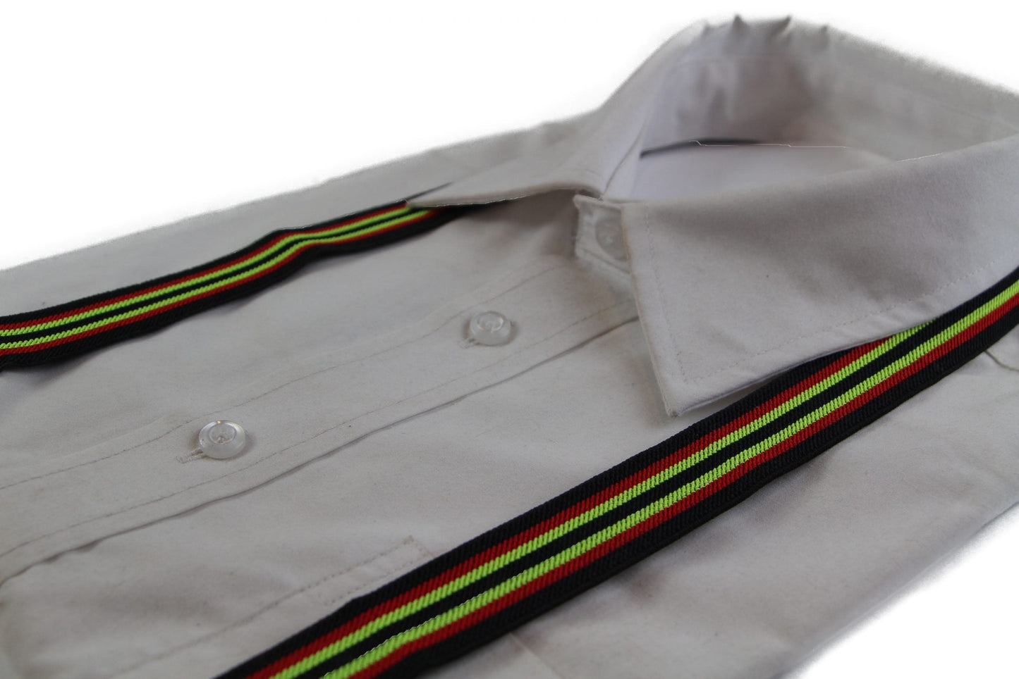 Boys Adjustable Black, Red & Lime Green Striped Patterned Suspenders