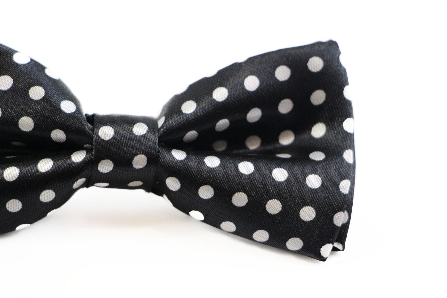 Boys Black With White Polka Dots Patterned Bow Tie