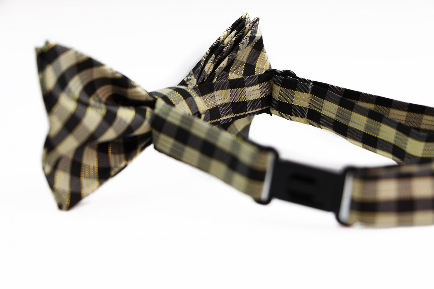 Boys Ivory, Black & Gold Tinsel Checkered Patterned Cotton Bow Tie