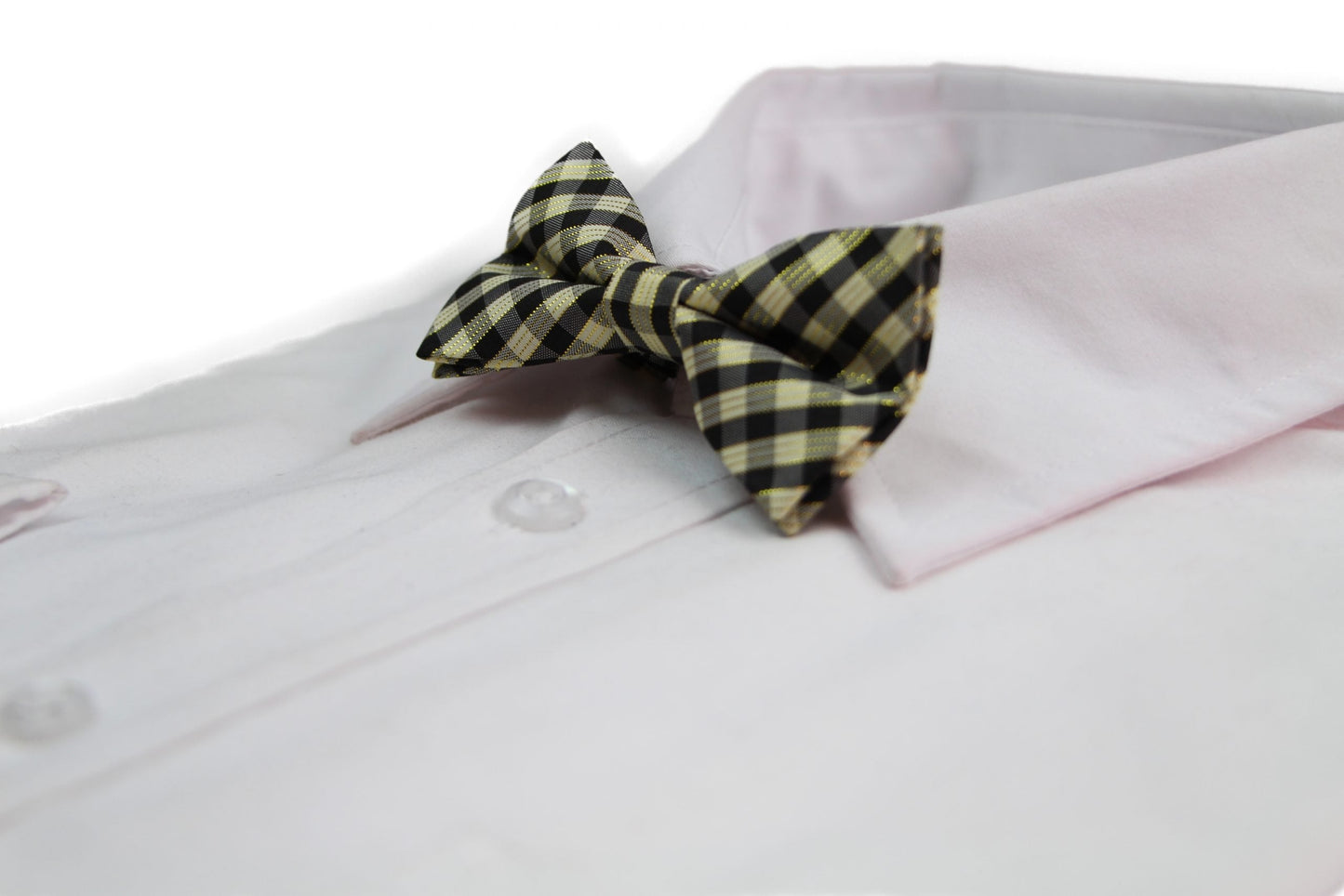 Boys Ivory, Black & Gold Tinsel Checkered Patterned Cotton Bow Tie