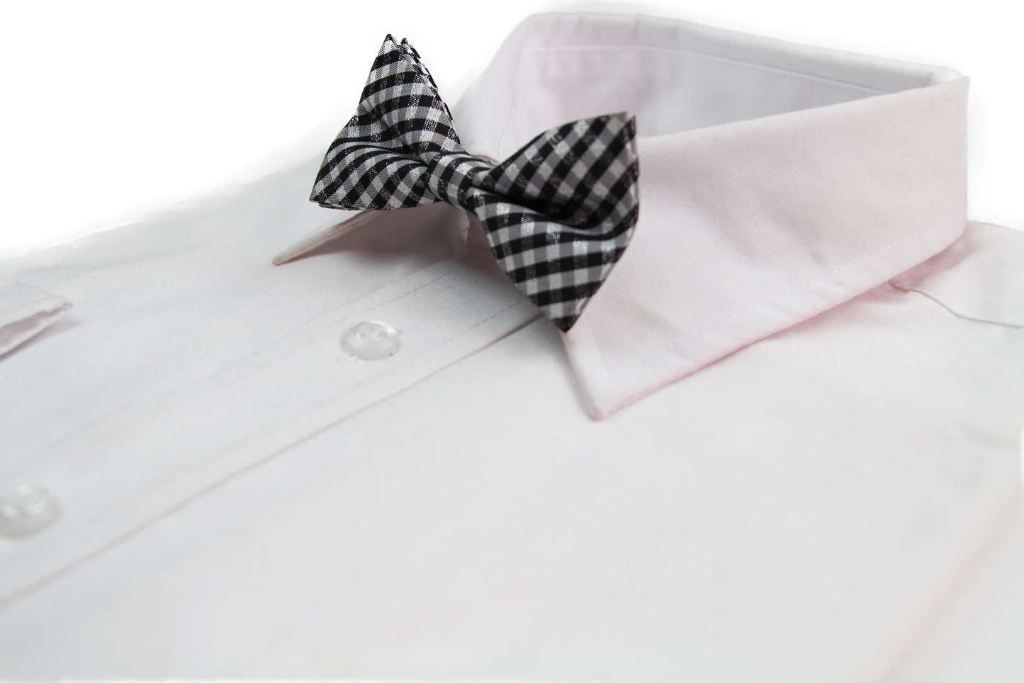 Boys Ivory, Black & Silver Tinsel Checkered Patterned Cotton Bow Tie