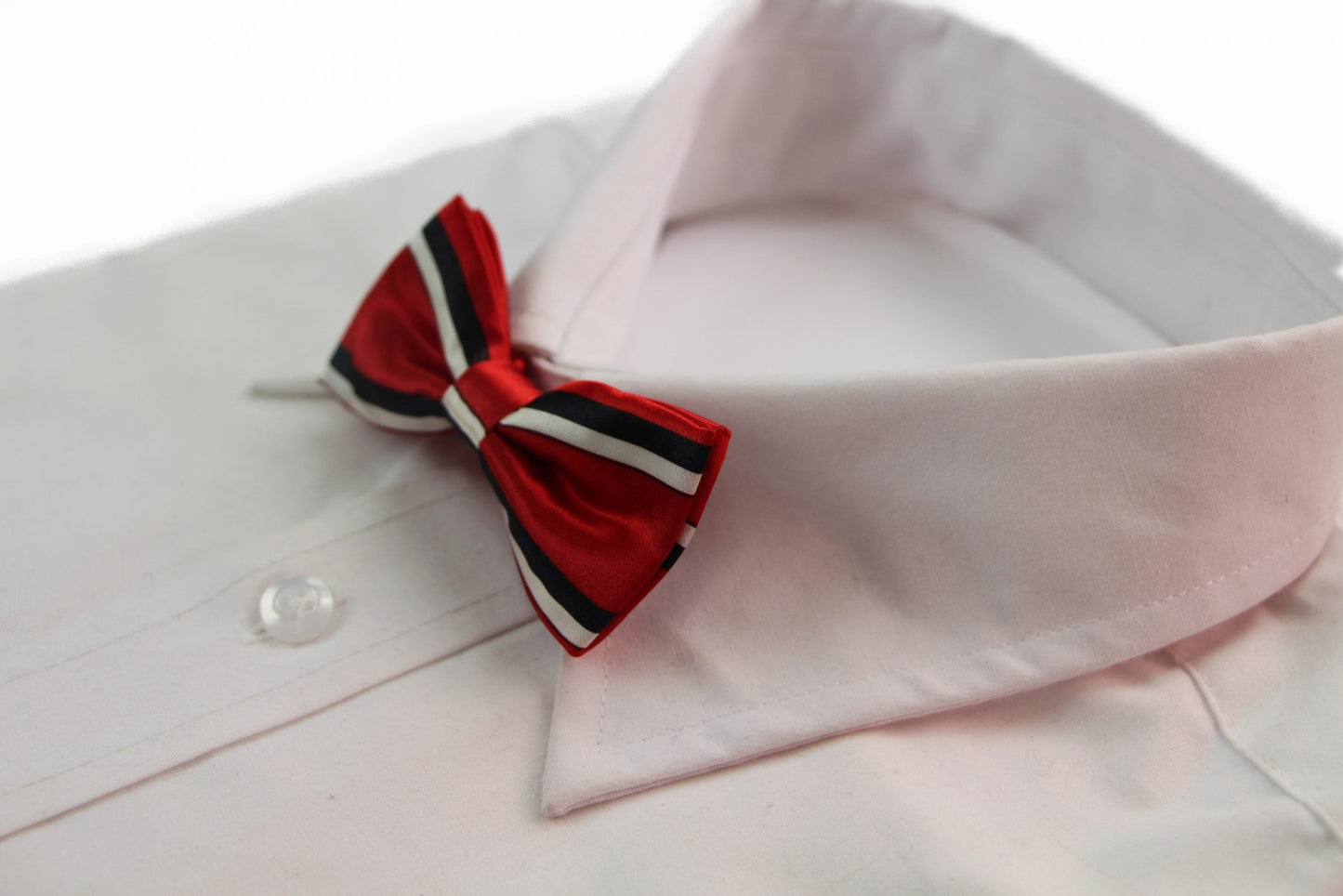 Boys Red With Black & White Stripes Patterned Bow Tie