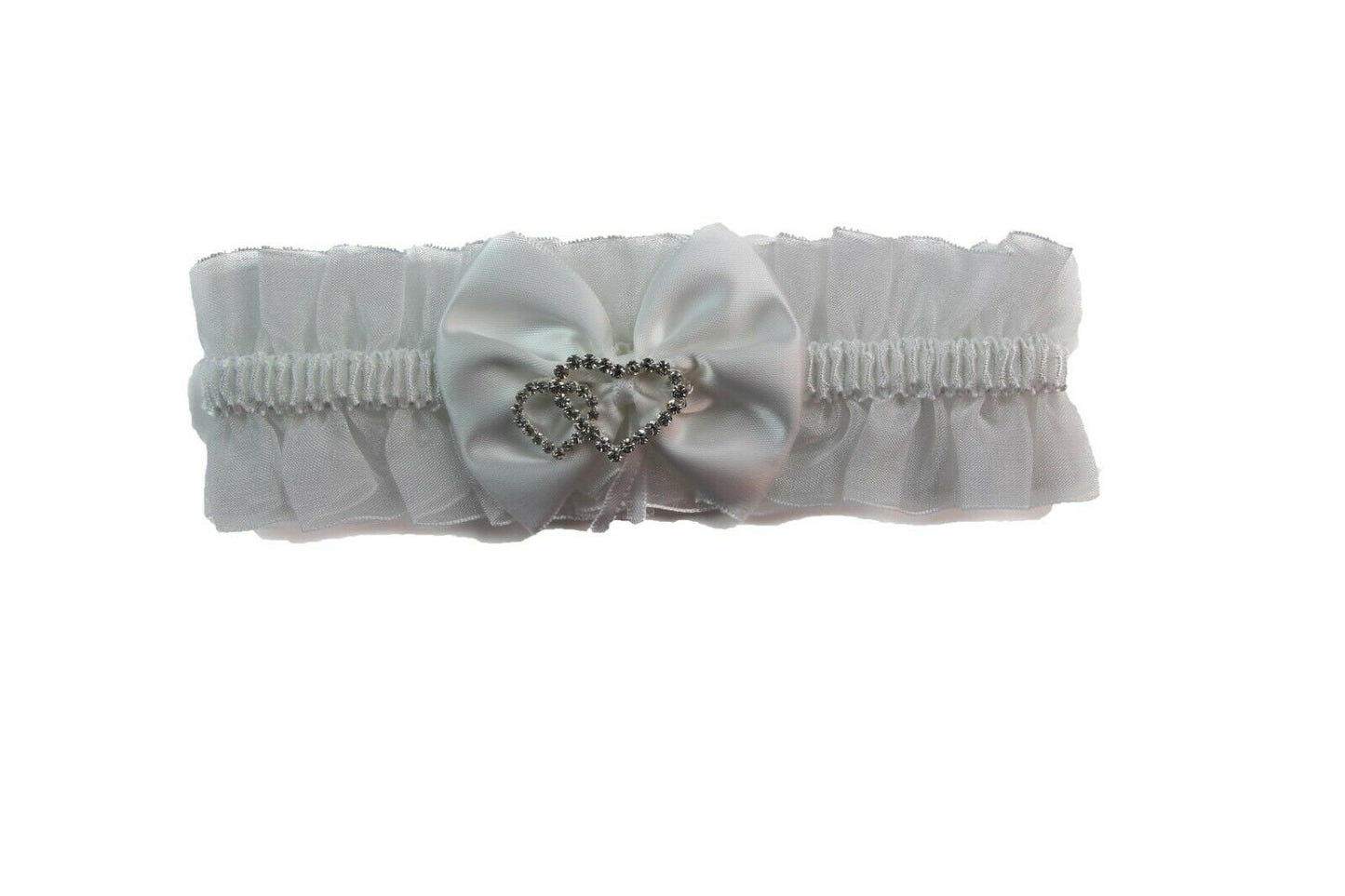 Bridal Wedding Garter Satin White Diamante Bow Heart Throw Keep Lace
