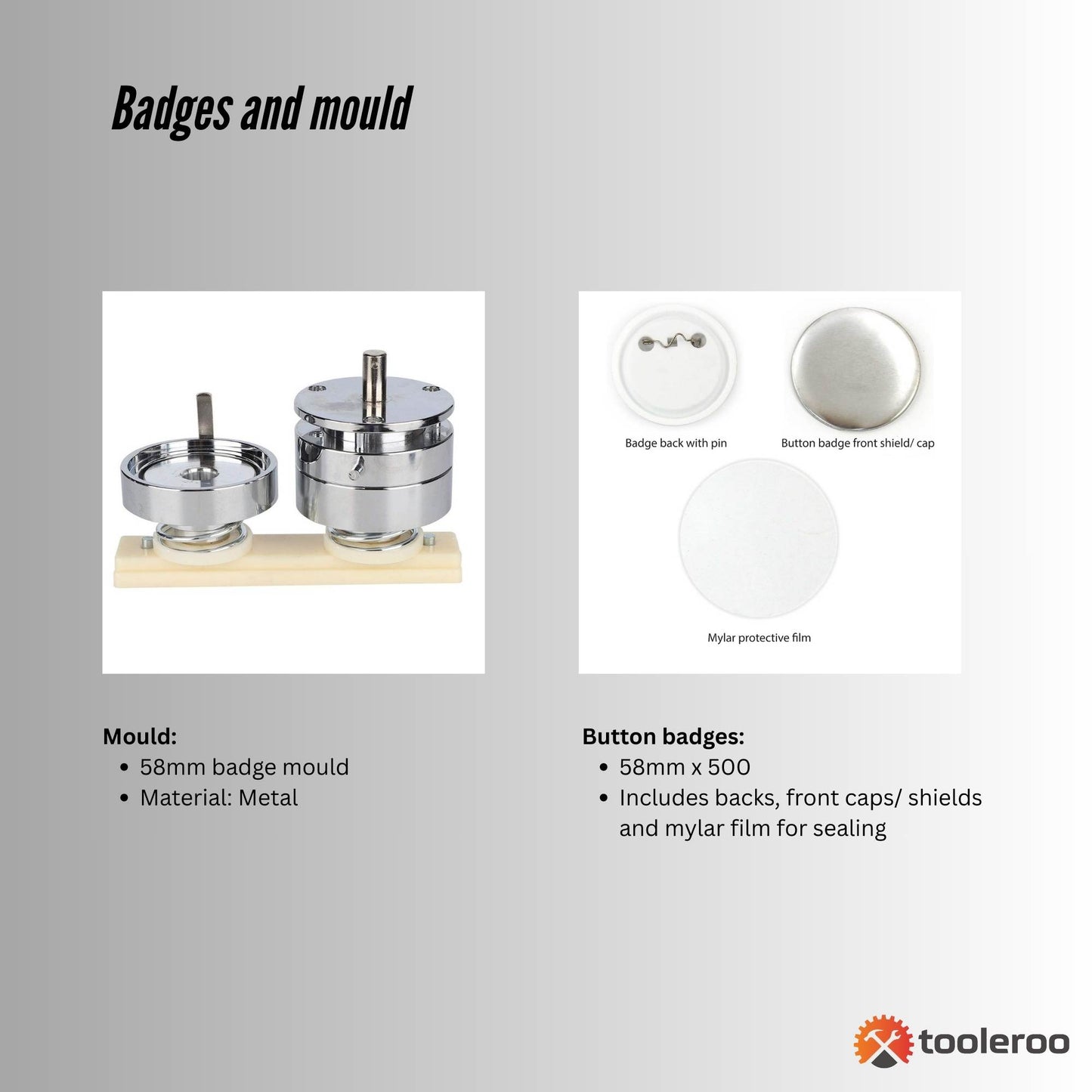 Button Badge Making Set 58mm - Maker + Mould + Badges