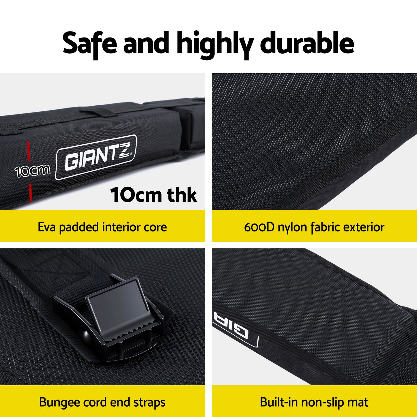 GIANTZ Kayak Roof Rack for Car, Universal Soft Roof Rack Pads for Surfboard SUP Canoe, Roof Bars for SUV Sedan without Side Rails, Portable Cross Bars with 4.5m Tie Down Straps & Ropes, 80kg Capacity