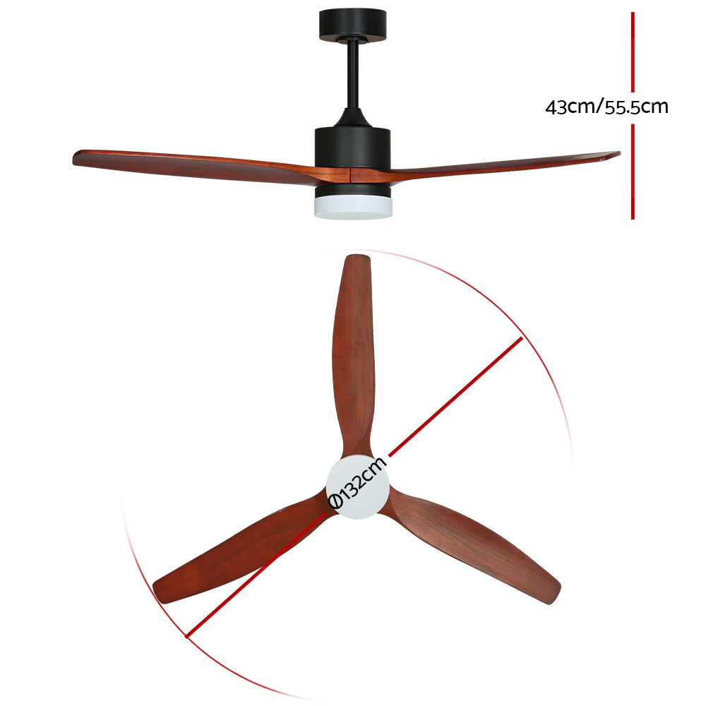 Devanti 52'' Ceiling Fan DC Motor 3 Blades w/Light - Dark Wood