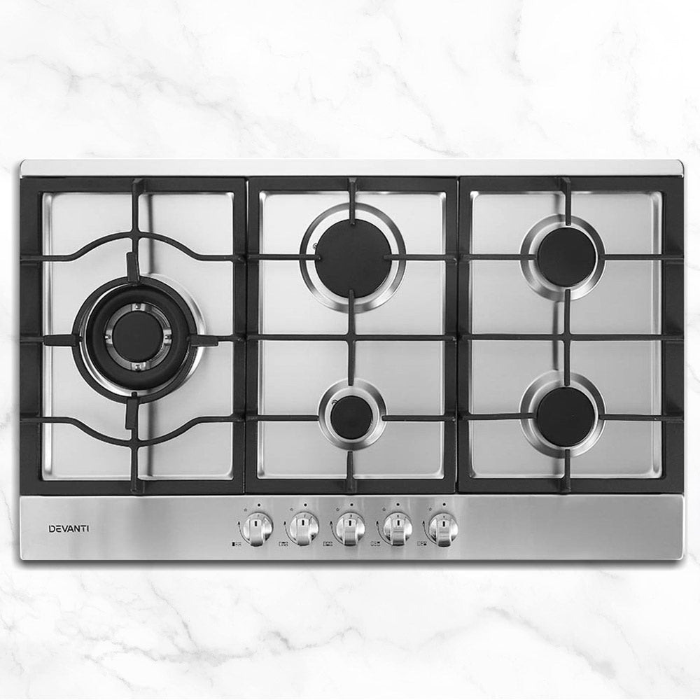 Devanti Gas Cooktop 90cm 5 Burner Silvir