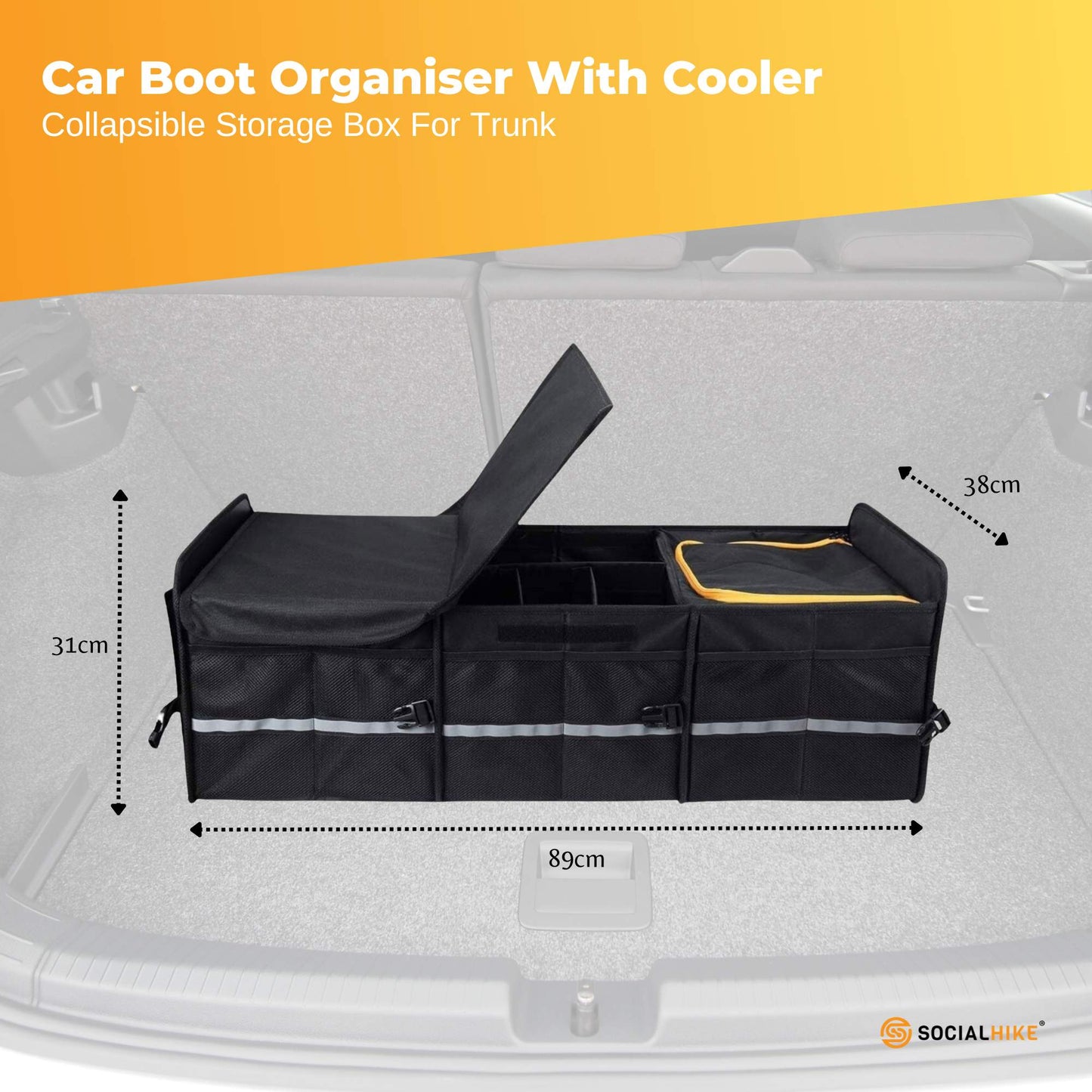 Car Boot Organiser With Cooler - Collapsible Storage Box For Trunk
