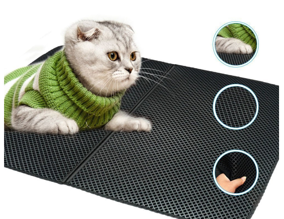 Cat Litter Pad - Double Layer Black Waterproof Dropping Catcher Pet Folding Mat