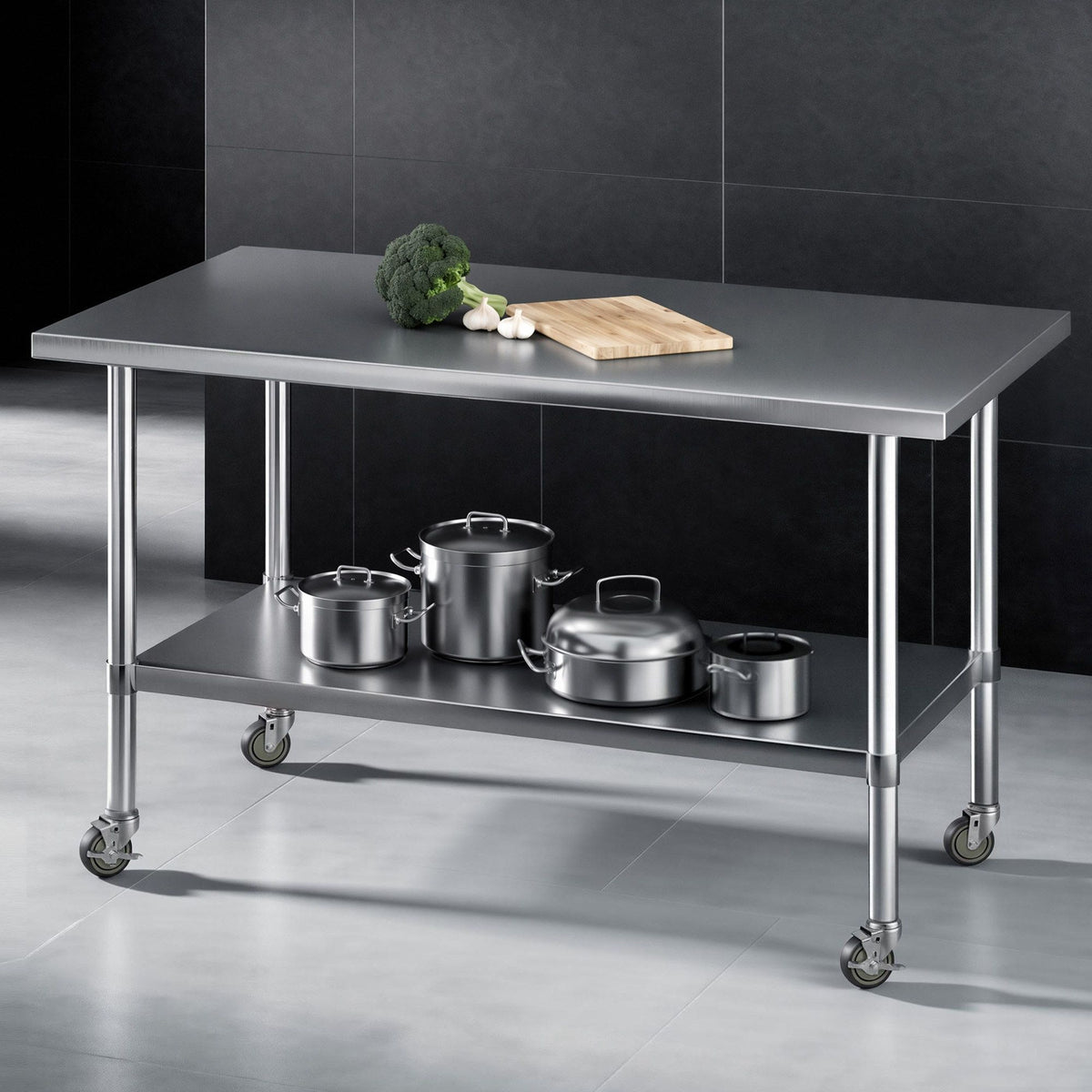 Cefito 1524x762mm Stainless Steel Kitchen Bench w/ Splashback Work Table Prep Bench Commercial 430