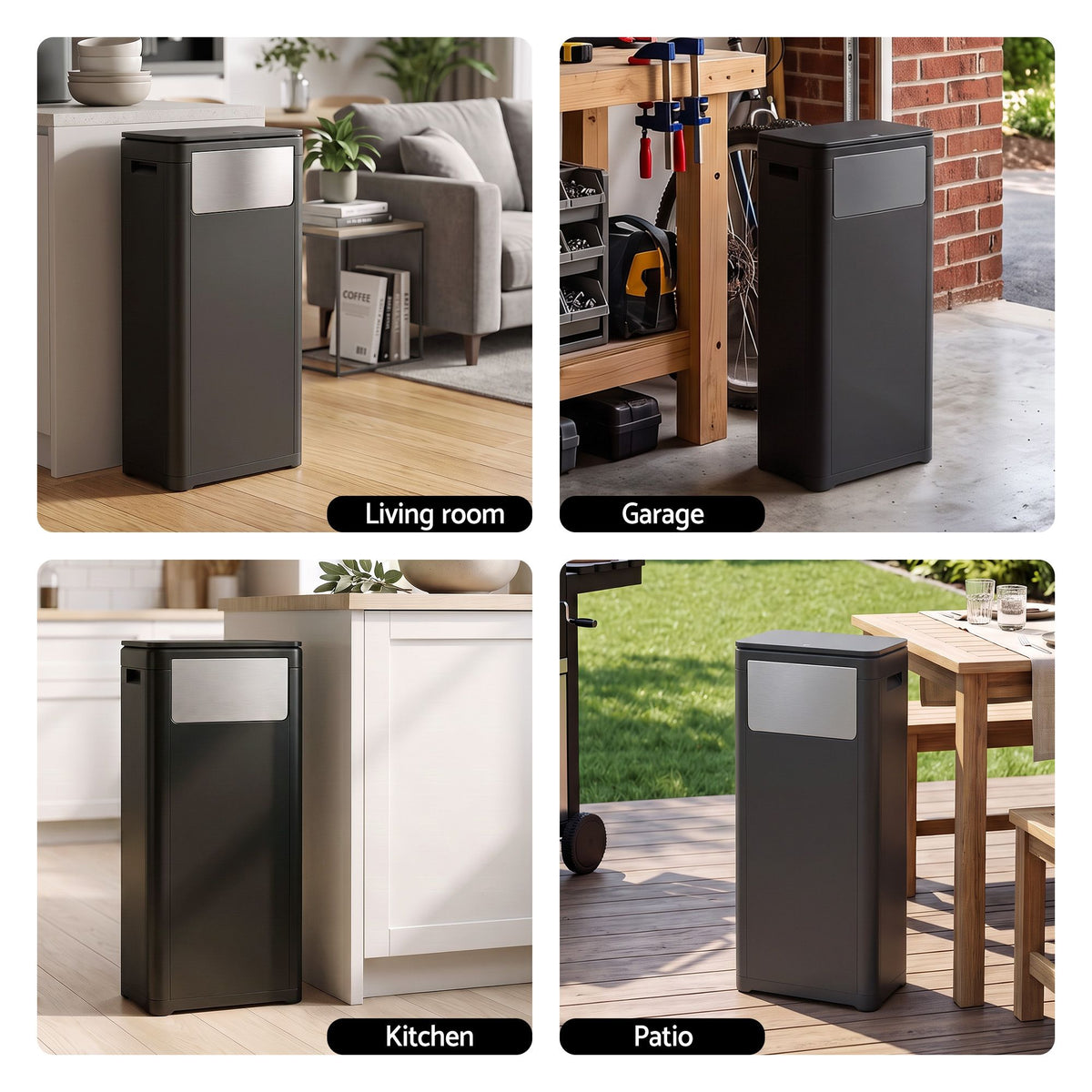 Cefito 30L Commercial Trash Can with Lid Front Push Flap Rubbish Bin Black