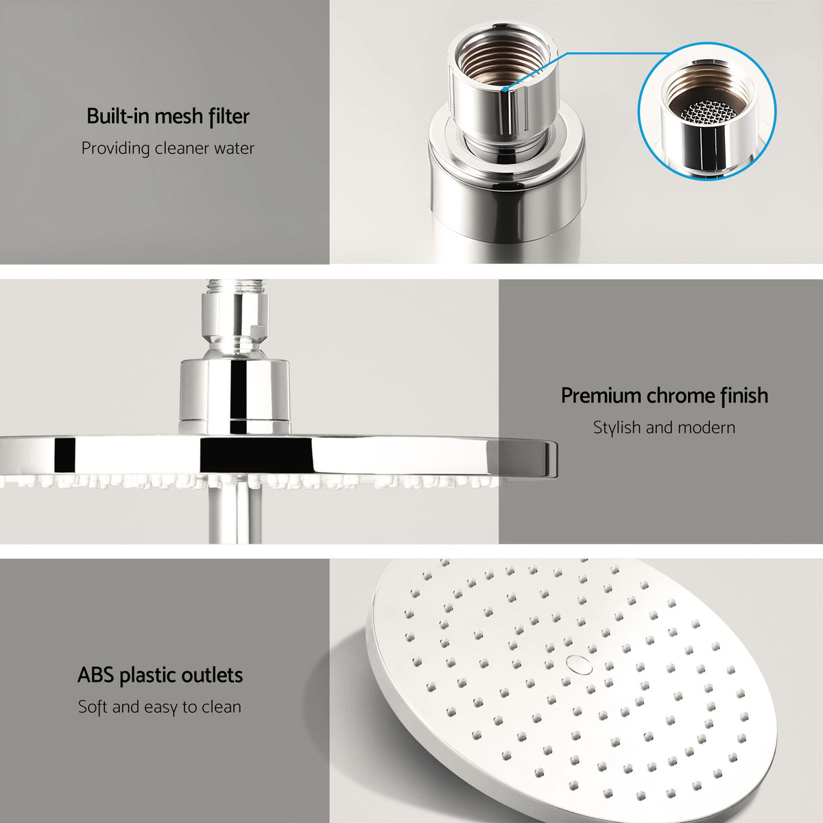 Cefito 9'' Rain Shower Head Set Handheld Round High Pressure Mixer Tap Chrome