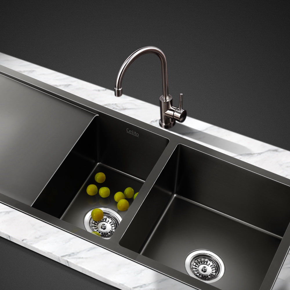 Cefito Kitchen Sink 100X45CM Stainless Steel Basin Double Bowl Nano Black