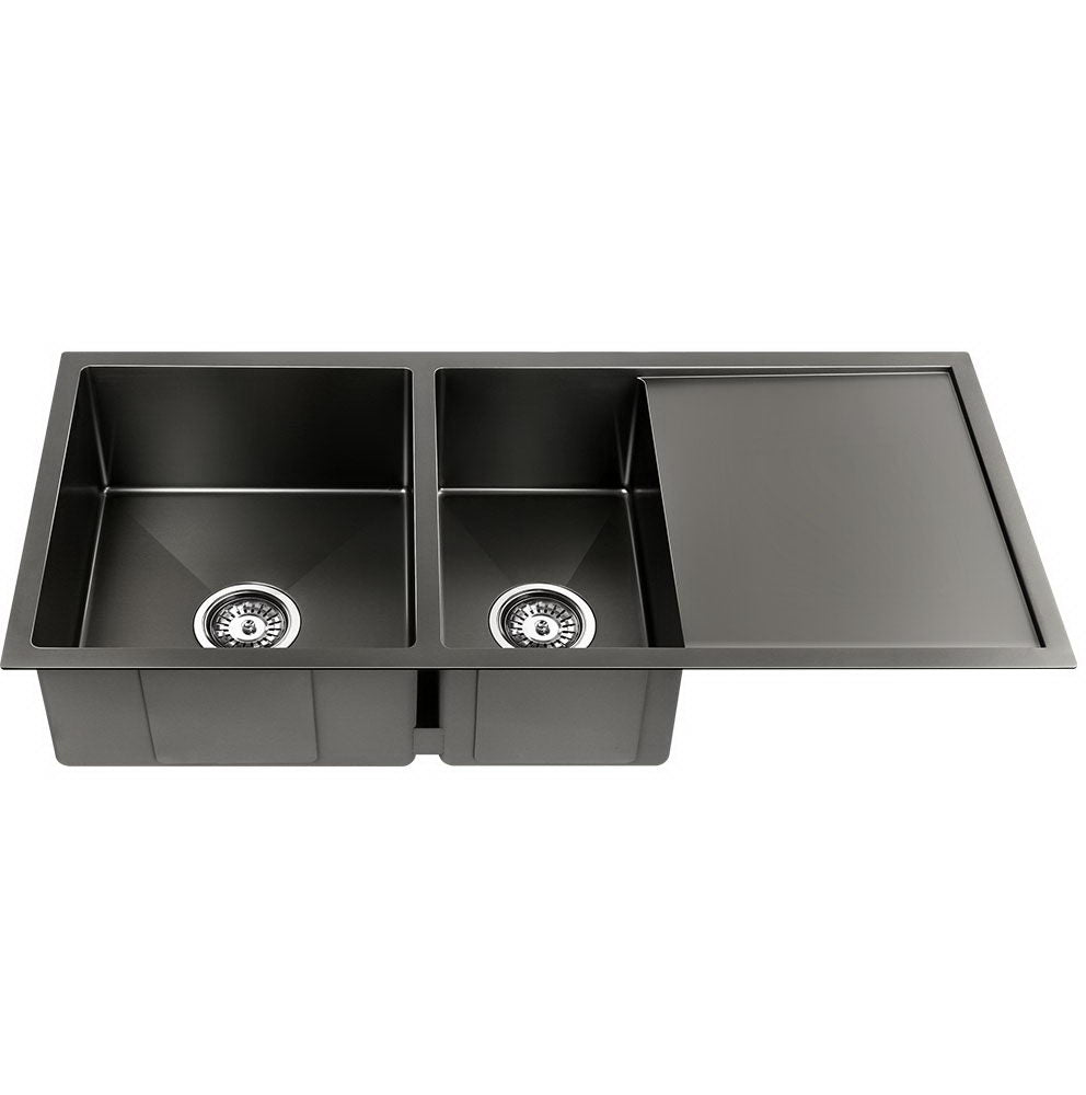Cefito Kitchen Sink 100X45CM Stainless Steel Basin Double Bowl Nano Black