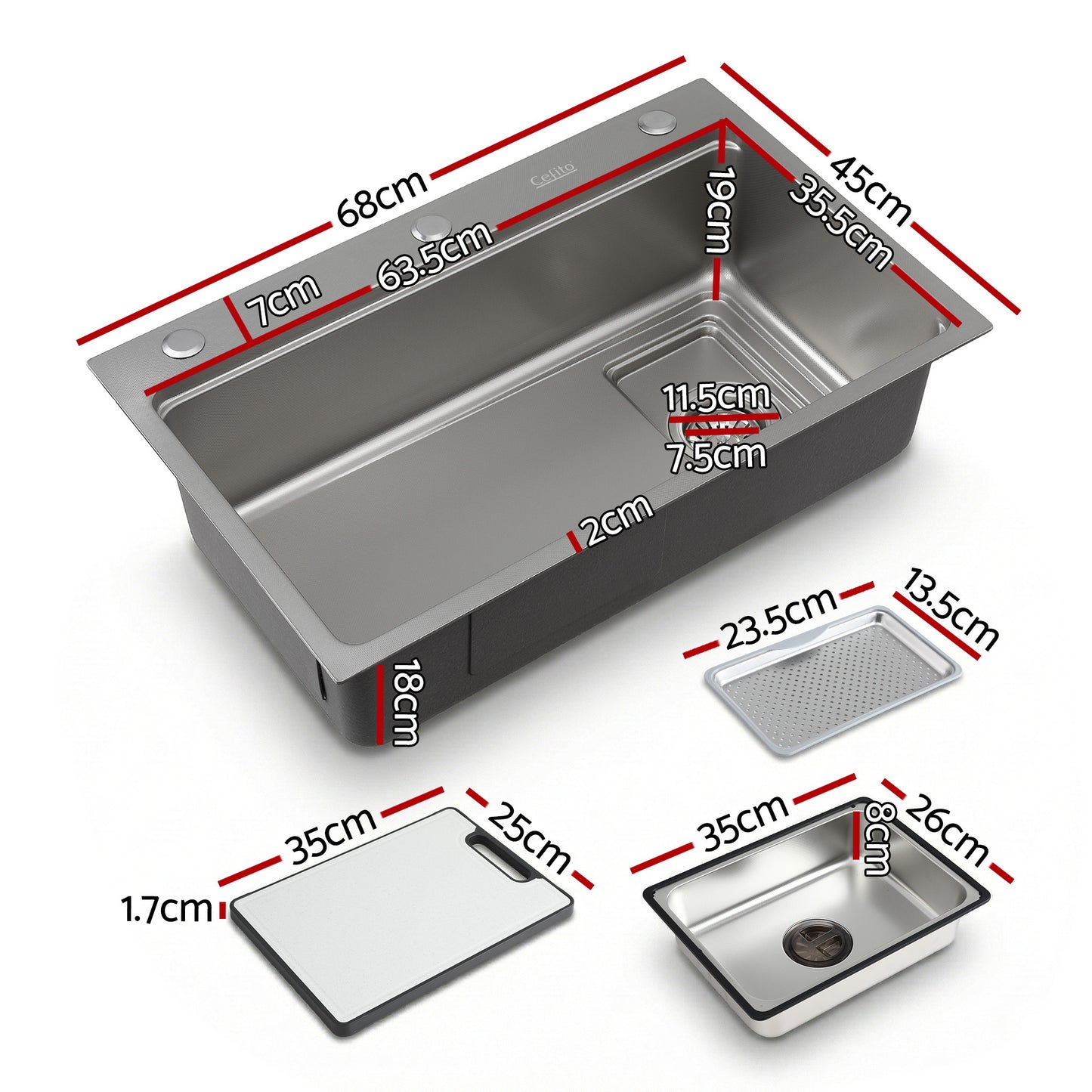 Cefito Kitchen Sink 304 Stainless Steel Bar Sink Millet Grain Water Basin Sink