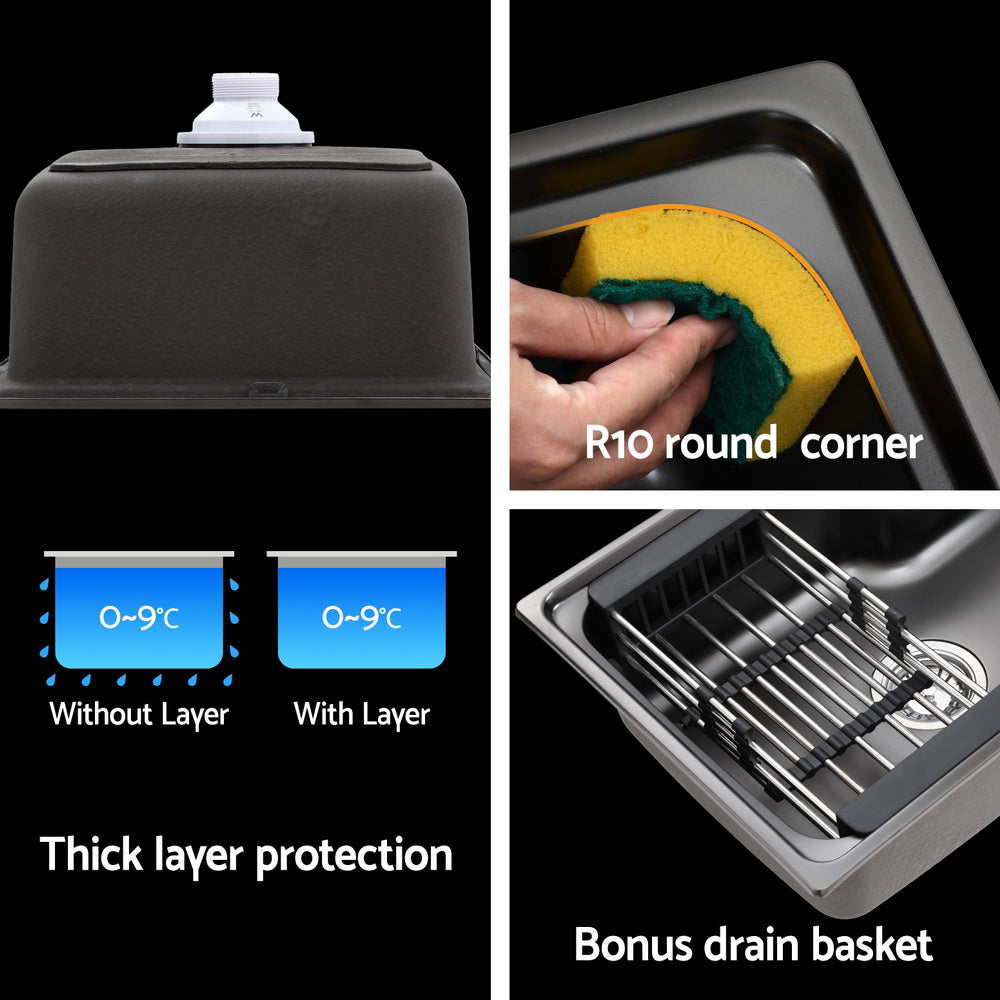 Cefito Kitchen Sink 61X43CM Stainless Steel Basin Single Bowl Black Drain Basket