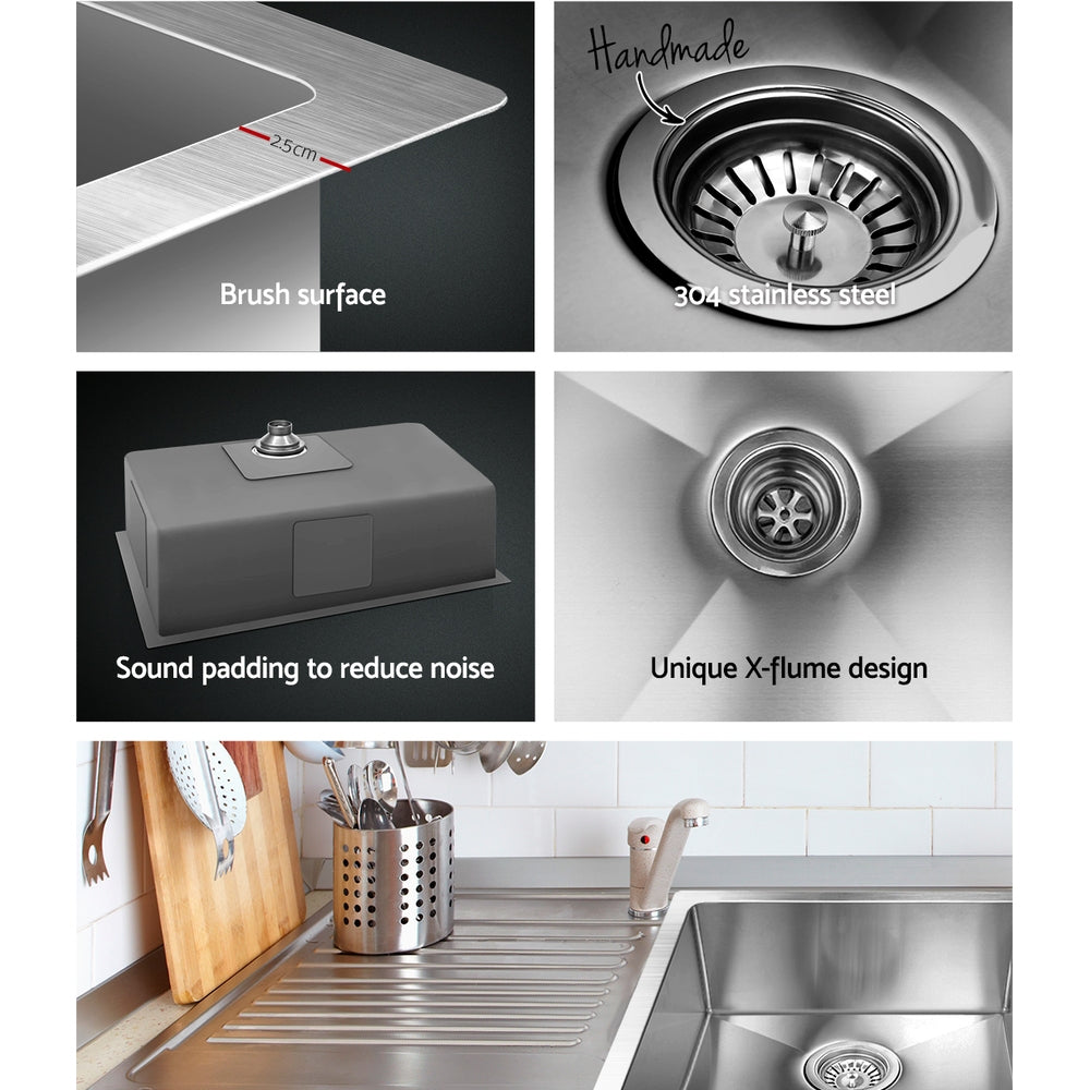Cefito Kitchen Sink 70X45CM Stainless Steel Basin Single Bowl Silver