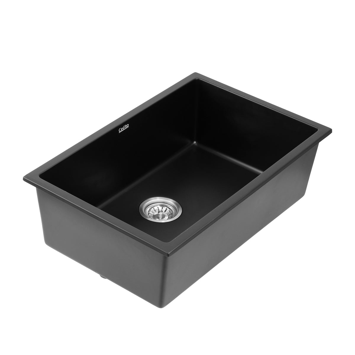 Cefito Kitchen Sink 70x45cm Granite Stone Sink Single Bowl Black