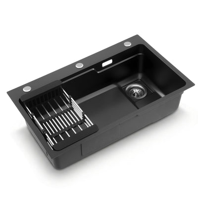 Cefito Kitchen Sink 75X45CM Stainless Steel Basin Single Bowl Drain Part Black