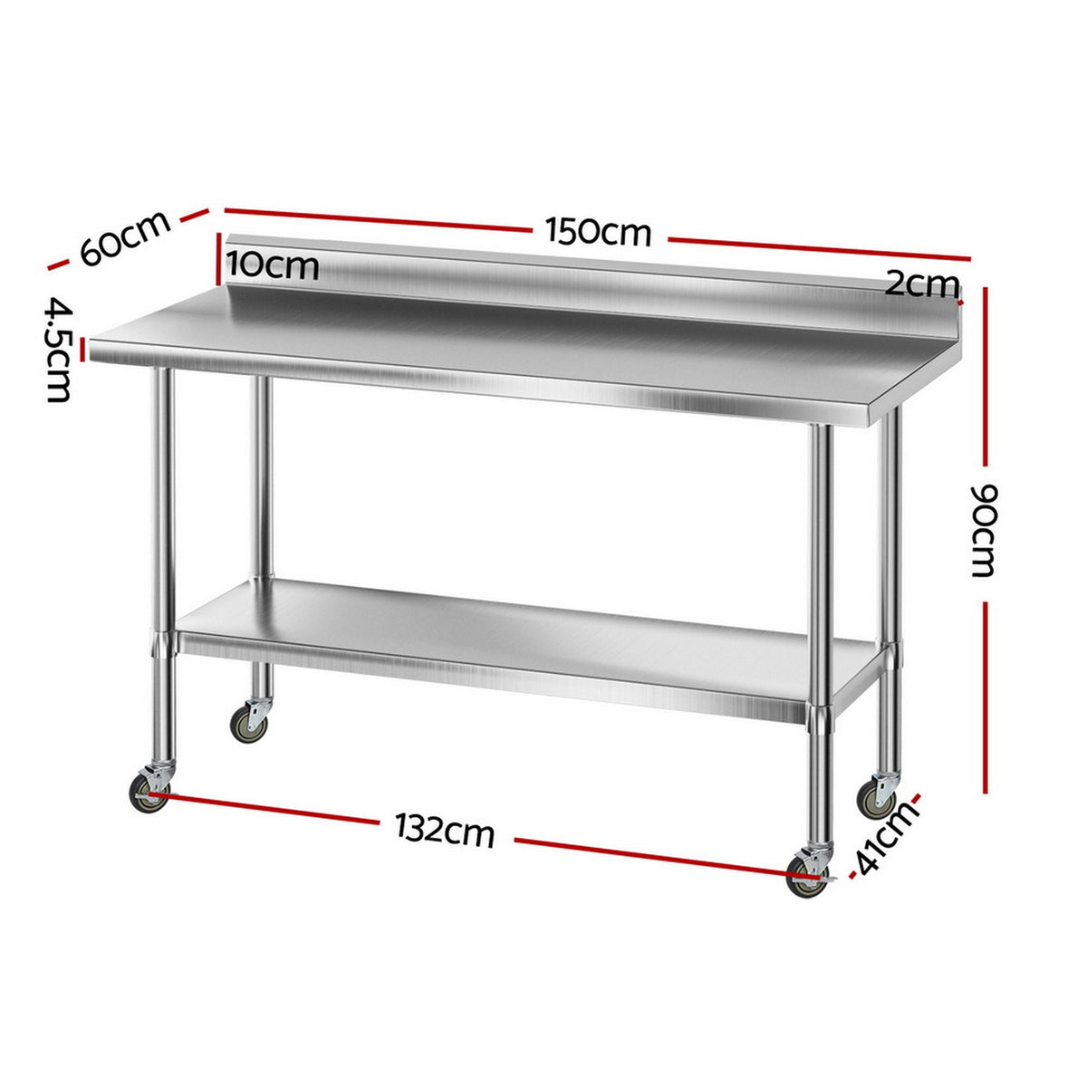 Cefito Stainless Steel Kitchen Bench w/ Splashback 1500x600MM 430