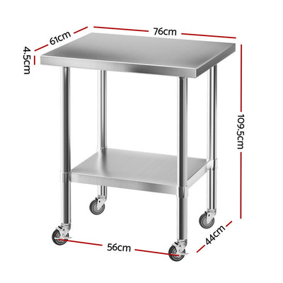 Cefito Stainless Steel Kitchen Bench w/ Splashback 760x610MM 430