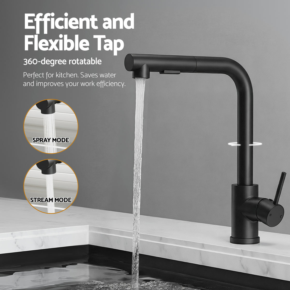 Cefito Stainless Steel Sink 30x45CM With Pull Out Mixer Tap Kitchen Basin Single Bowl Black