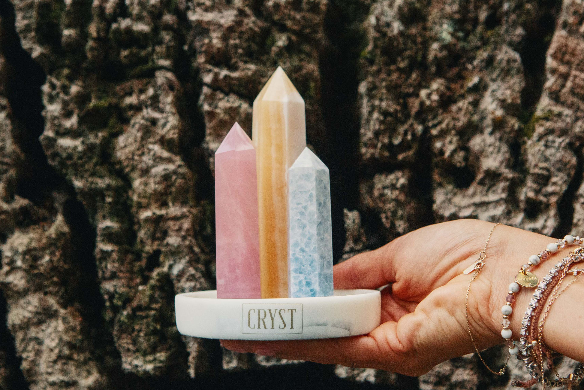 Children's Crystal Trio - Orange Calcite, Rose Quartz + Blue Calcite