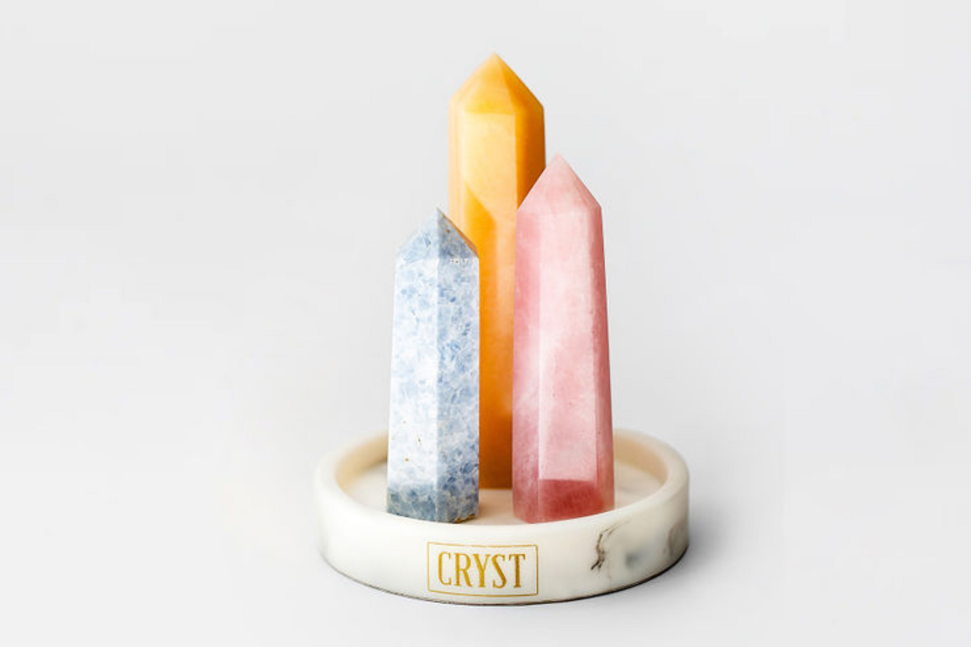 Children's Crystal Trio - Orange Calcite, Rose Quartz + Blue Calcite