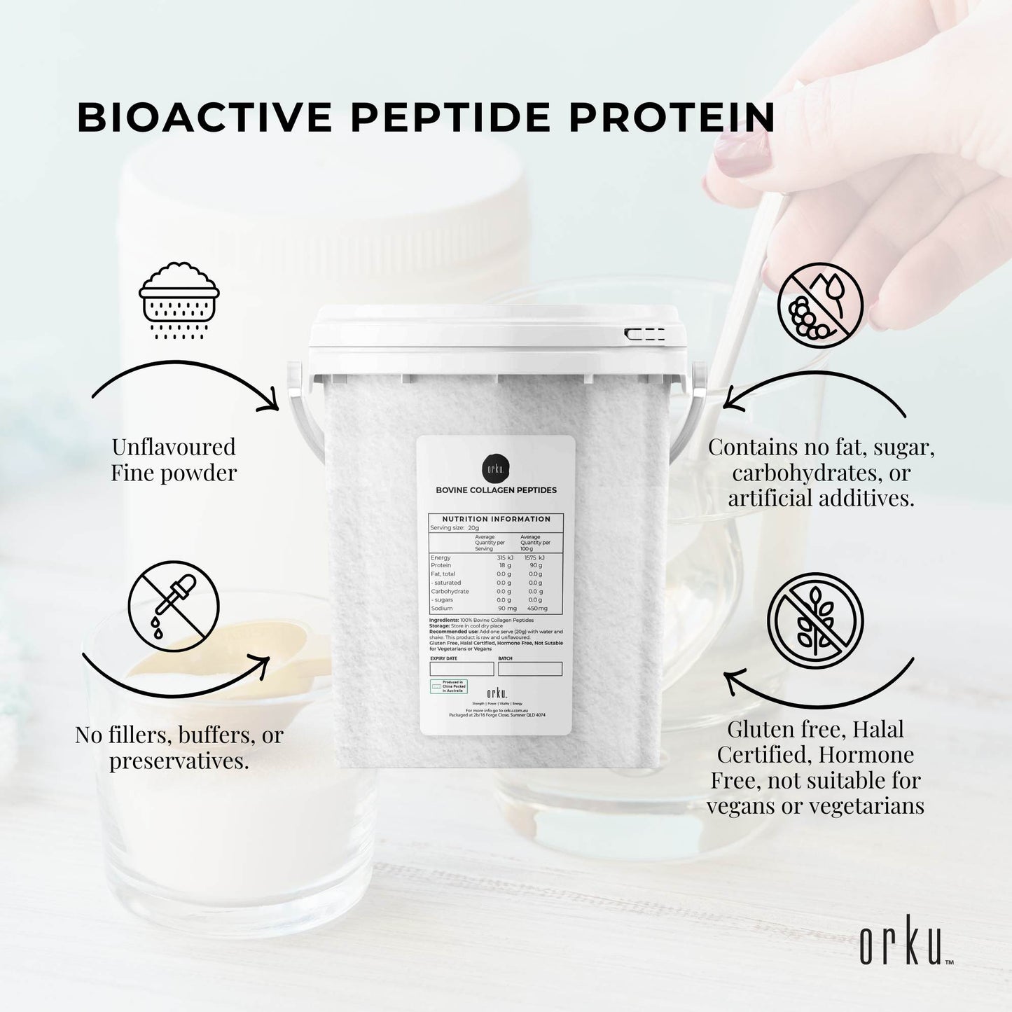 Collagen Powder Tub - Bovine Hydrolysate Protein Peptide Supplement Unflavoured