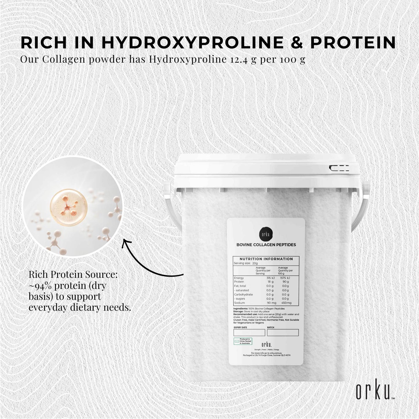 Collagen Powder Tub - Bovine Hydrolysate Protein Peptide Supplement Unflavoured