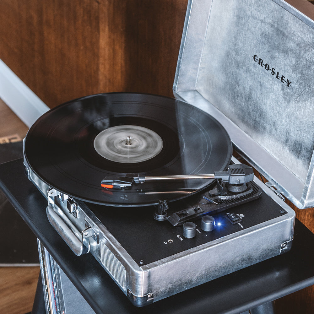 Crosley Cruiser Bluetooth Portable Turntable - Silver + Bundled Crosley Record Storage Display Stand