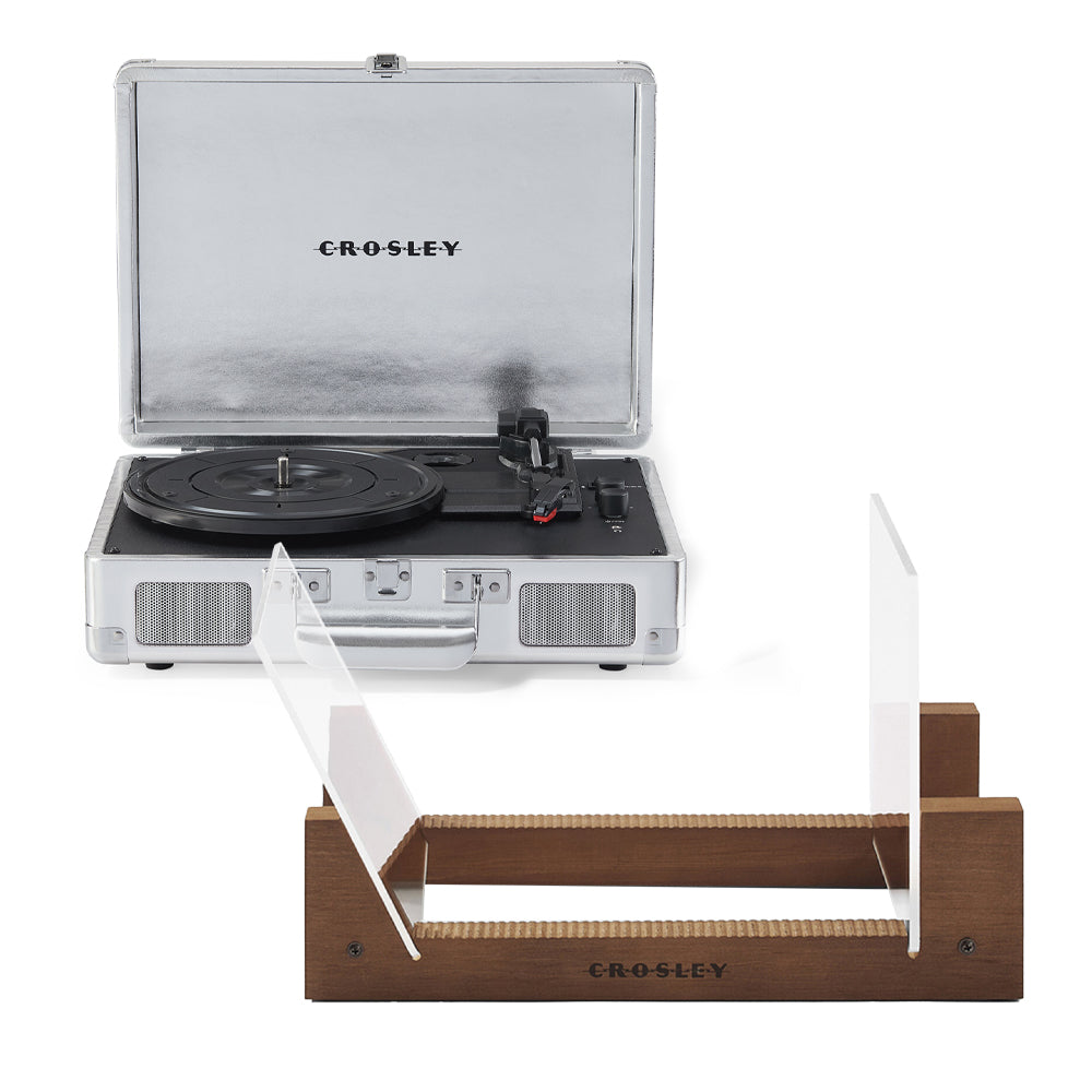 Crosley Cruiser Bluetooth Portable Turntable - Silver + Bundled Crosley Record Storage Display Stand