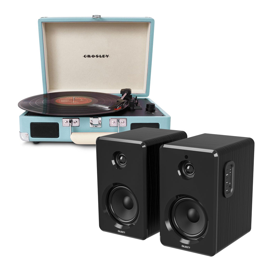 Crosley Cruiser Bluetooth Portable Turntable - Turquoise + Bundled Majority D40X Bluetooth Speakers